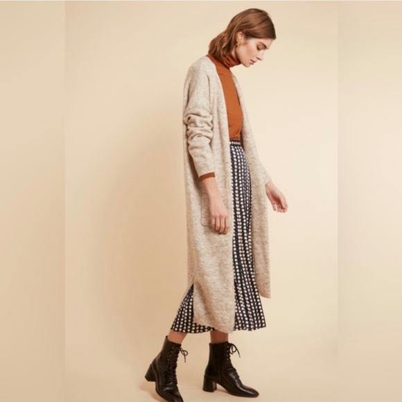NWT FRNCH Lamia Beige Knit Open Front Long Cardigan S/M - Picture 1 of 3